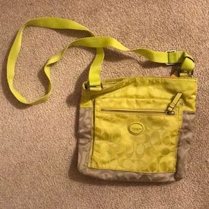 Coach lime green/tan crossbody bag
